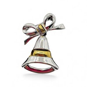 Festive Christmas Silver and Gold Bell Brooch